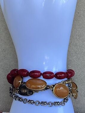 Lucky Brand Layered Red and Amber Beaded Bracelet